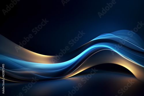 Blue luxury abstract background wave with golden line.Generated by AI.
