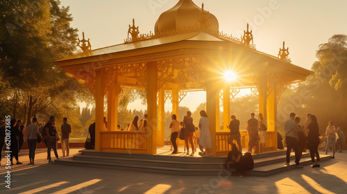 Enchanting Finnish Twilight: Dancing Waltz in a Scandinavian Style Yellow Pavilion