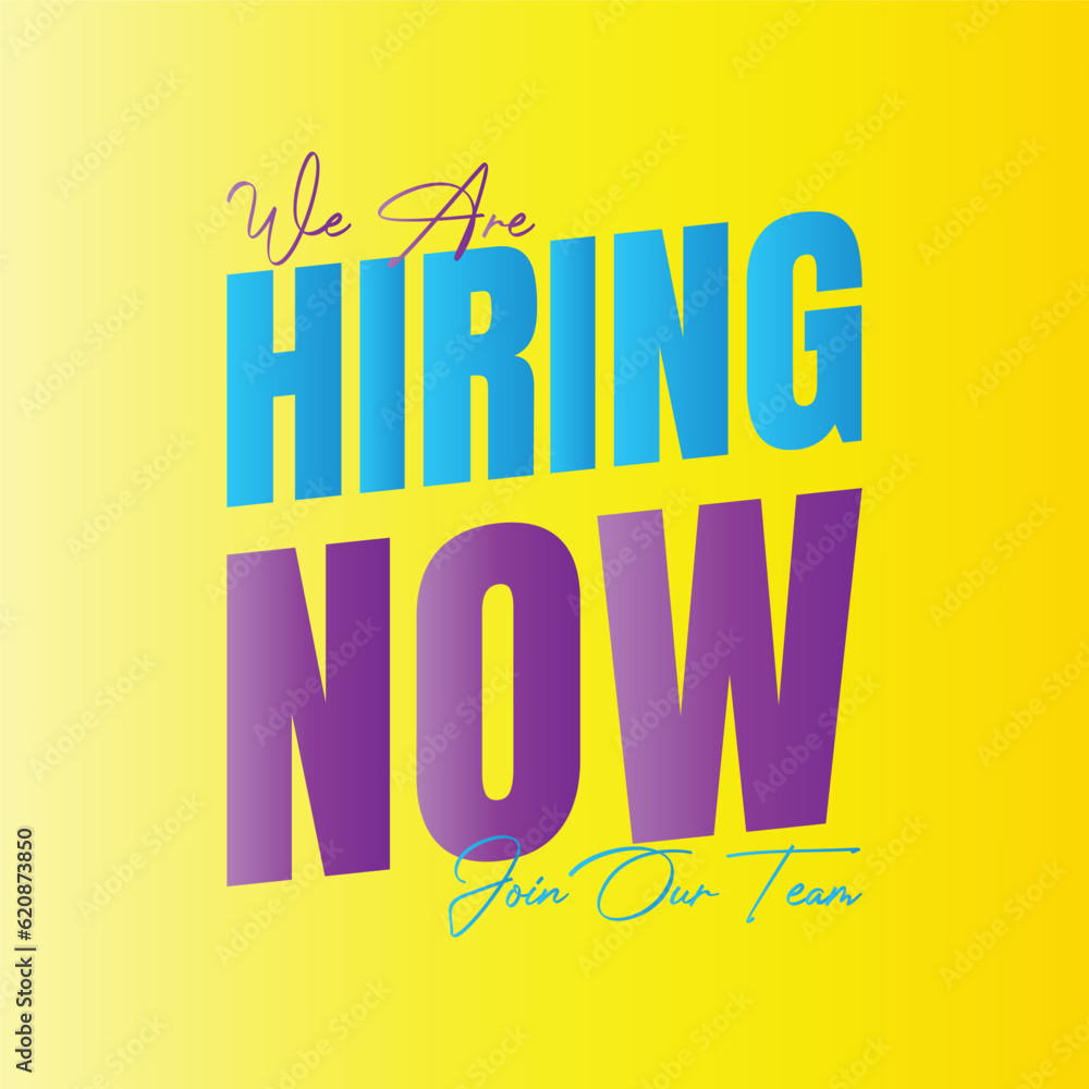 Obraz premium We are hiring now design sign, Join our team icon sign vector, We are hiring join us icon design, Vacancy poster for social media