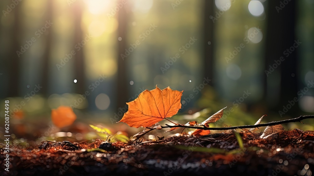 close up falled leaves on ground with sunlight and bokeh, peaceful Autumn and fall season foliage wallpaper background, Generative Ai close up falled leaves on ground with sunlight and bokeh, peaceful Autumn and fall season foliage wallpaper background, Generative Ai