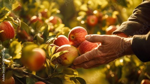 Close up of farmer hands harvesting apples