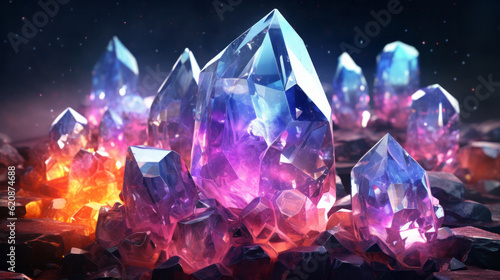 Fantasy sorcery glowing sparkling magic elemental crystals