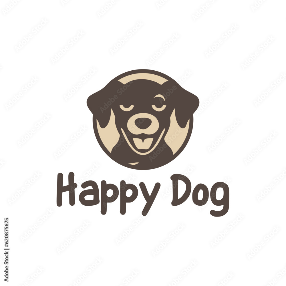 Happy dog head logo, funny, playful, excited, smiling, vector illustration design template