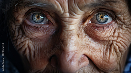 Extreme Close-up of a very old woman face with focus on eyes © Keitma
