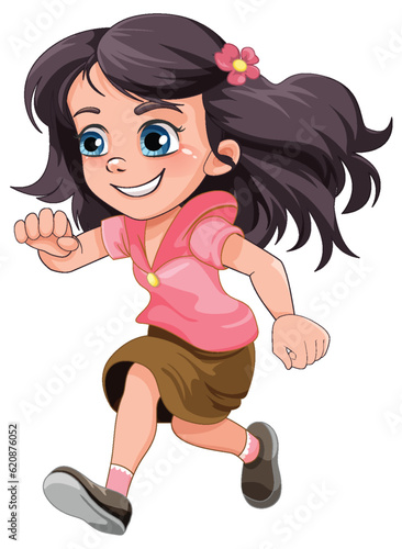 Cute Girl Running Cartoon Character