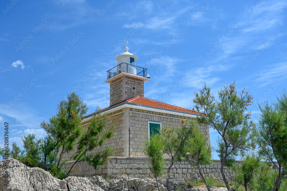 A lighthouse near the sea.