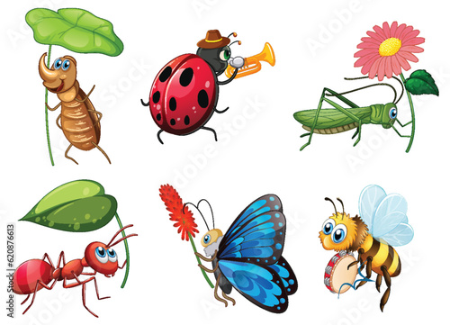 Set of various insect cartoon characters
