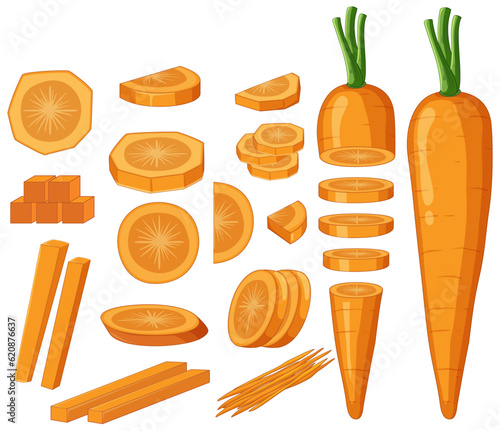 Carrot in whole and sliced pieces