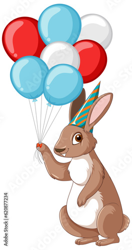 Brown rabbit with balloon isolated