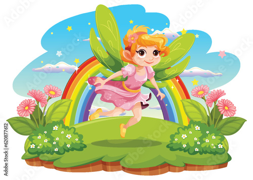 Fairy princess cartoon at magic land background