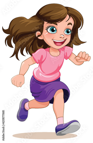 Happy girl running cartoon