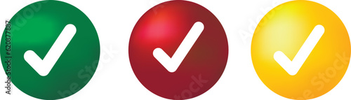 Set of vector icons of checkmarks in colorful balls on a white background.