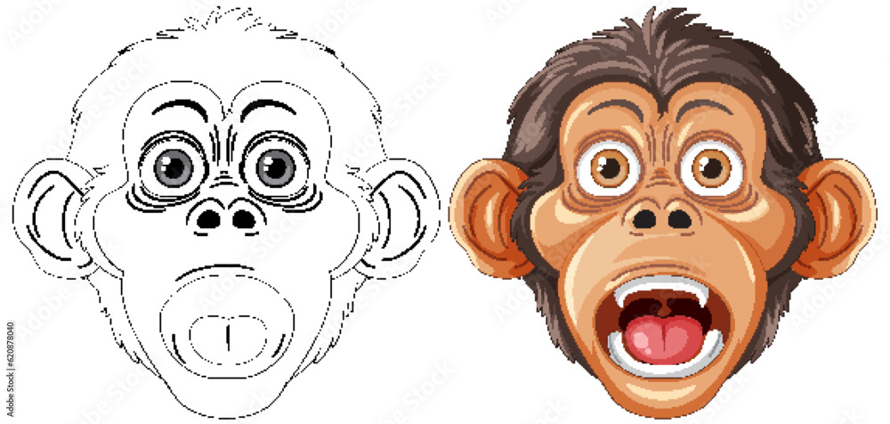 Chimpanzee Cartoon Character Outline for Coloring