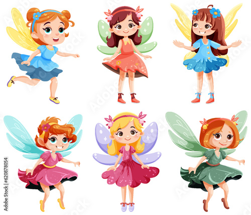 Set of cute fantasy fairies cartoon character