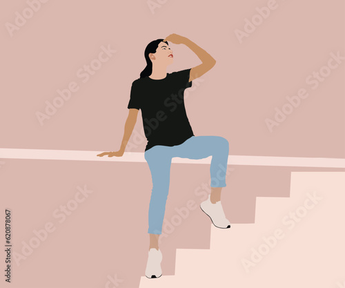 fashion women flat vector portrait art