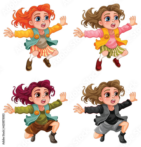 Jumping girl cartoon character