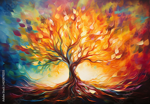 Foto Abstract art. Colorful painting art and the burning bush