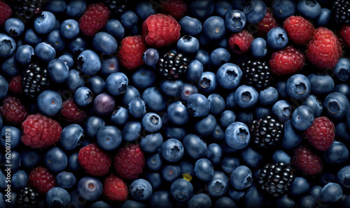  a bunch of berries and raspberries are arranged together. generative ai