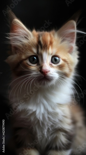 Cute kitten, Hairy. Colored hair. Copy-space. Generative AI © InspiringMoments