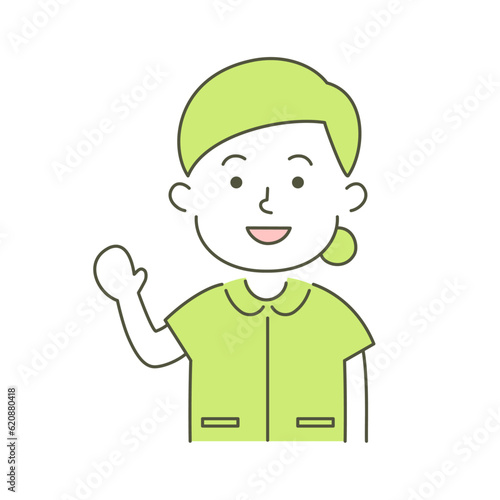 woman, nurse, medical care, simple, simple substance, human, illustration, vector, guidance, smile, raising hand, visit