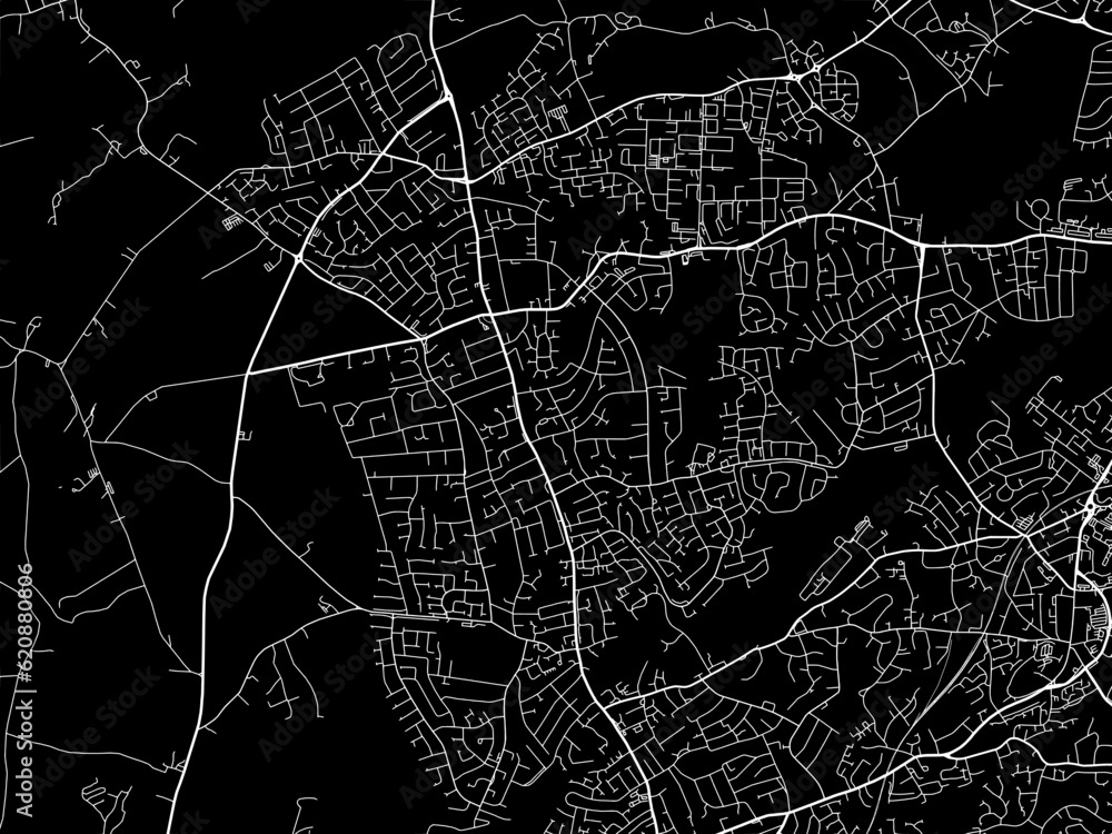 Vector road map of the city of  Kingswinford in the United Kingdom on a black background.