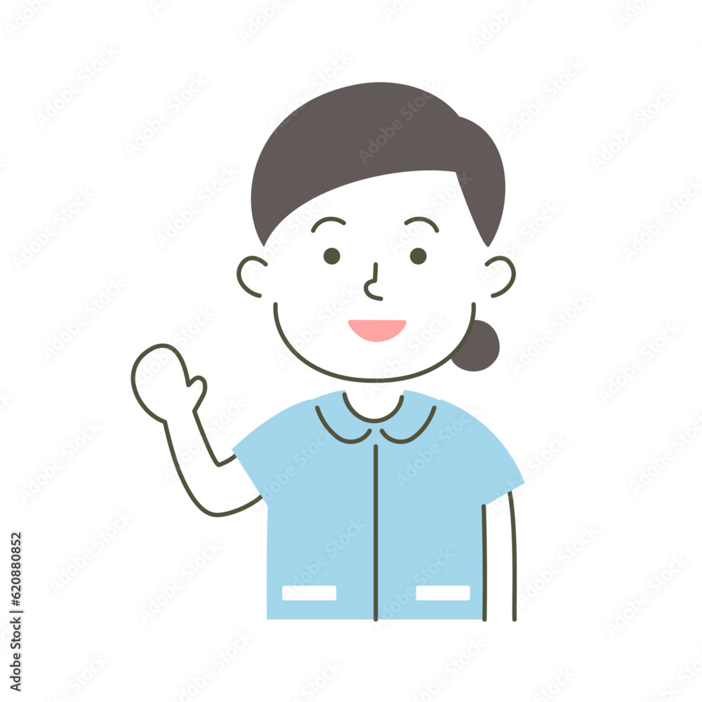 woman, nurse, medical care, simple, simple substance, human, illustration, vector, guidance, smile, raising hand, visit