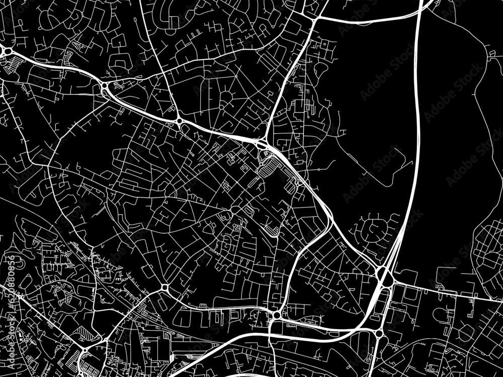 Vector road map of the city of  West Bromwich in the United Kingdom on a black background.