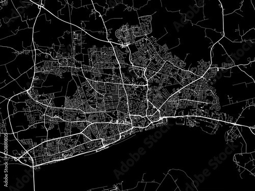 Vector road map of the city of  Hull in the United Kingdom on a black background.