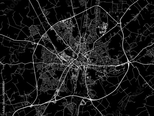 Vector road map of the city of York in the United Kingdom on a black background.