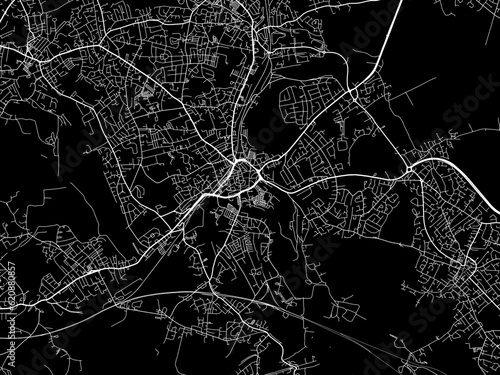 Vector road map of the city of  Dewsbury in the United Kingdom on a black background.