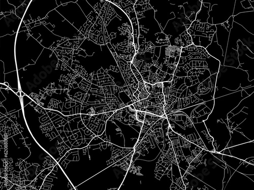 Vector road map of the city of Wakefield in the United Kingdom on a black background.