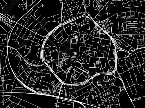 Vector road map of the city of  Coventry Center in the United Kingdom on a black background.