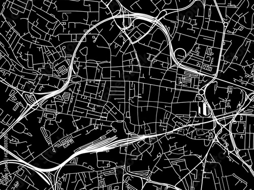 Vector road map of the city of Leeds Center in the United Kingdom on a black background.