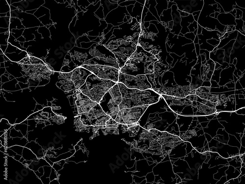Vector road map of the city of Plymouth in the United Kingdom on a black background.