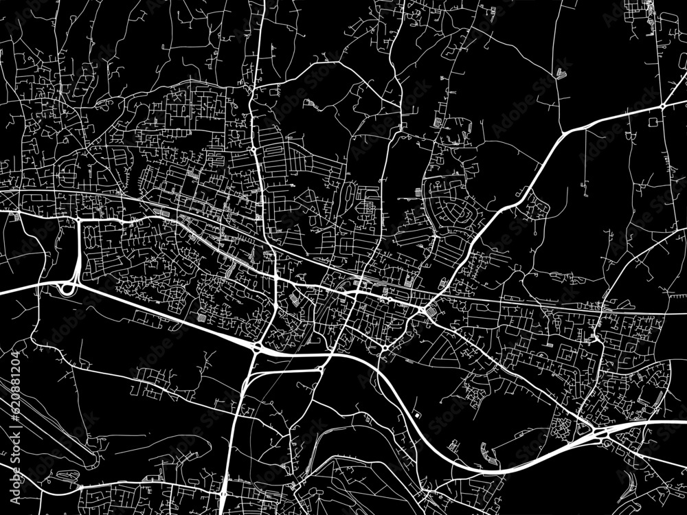 Vector road map of the city of  Slough in the United Kingdom on a black background.