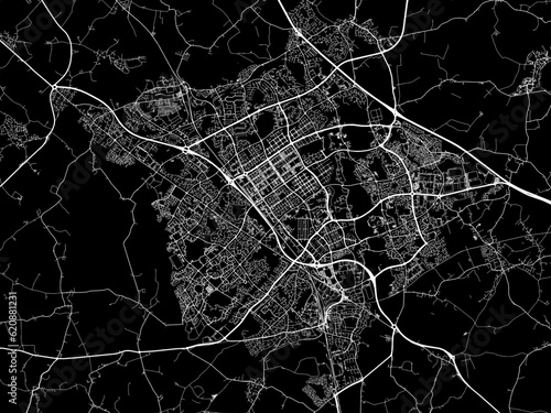 Vector road map of the city of  Milton Keynes in the United Kingdom on a black background.