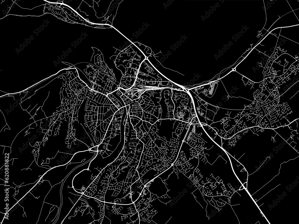 Vector road map of the city of  Inverness in the United Kingdom on a black background.