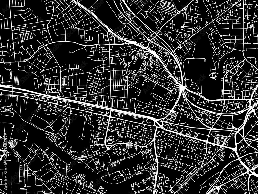 Vector road map of the city of  Salford in the United Kingdom on a black background.