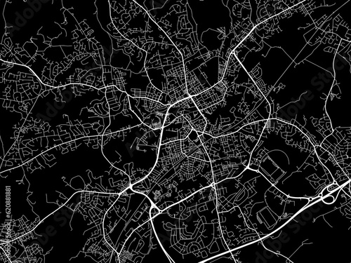 Vector road map of the city of Rochdale in the United Kingdom on a black background.