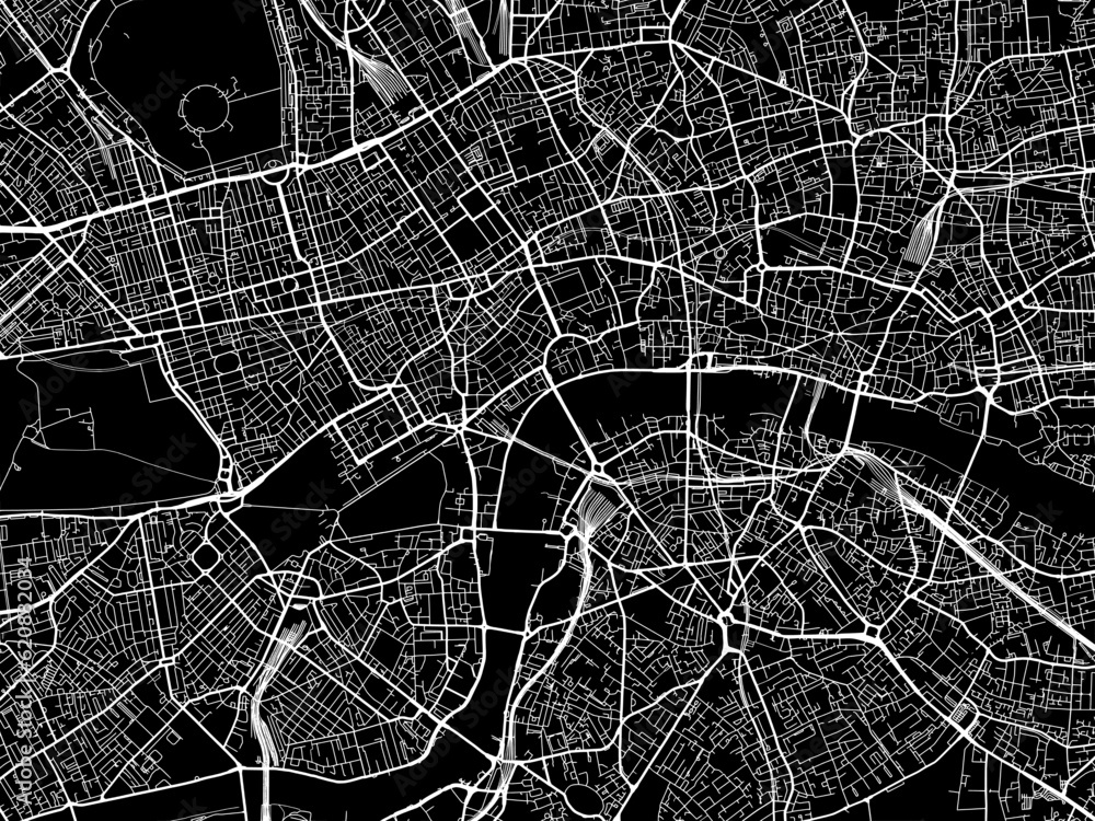 Fototapeta Vector road map of the city of  London Center in the United Kingdom on a black background.
