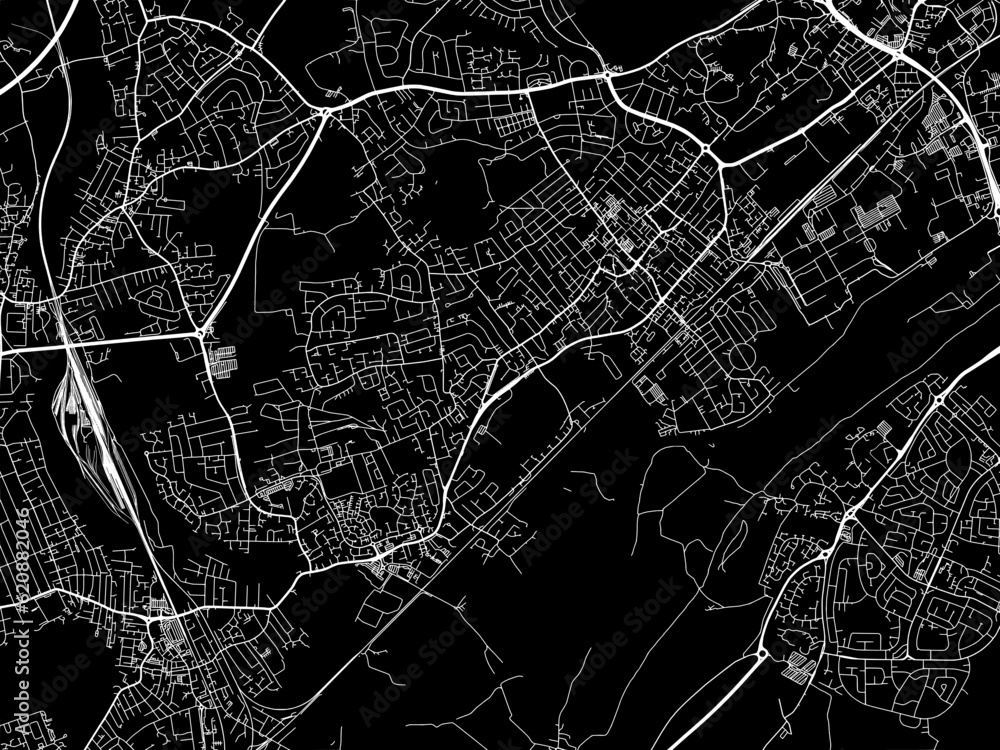Vector road map of the city of  Beeston in the United Kingdom on a black background.