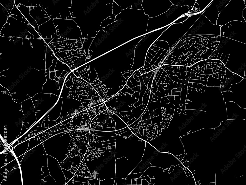 Vector road map of the city of  Brentwood in the United Kingdom on a black background.