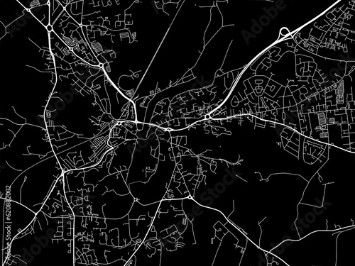 Vector road map of the city of  Durham in the United Kingdom on a black background.