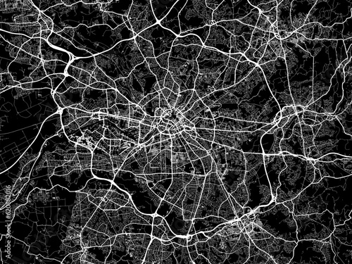 Vector road map of the city of  Manchester in the United Kingdom on a black background.