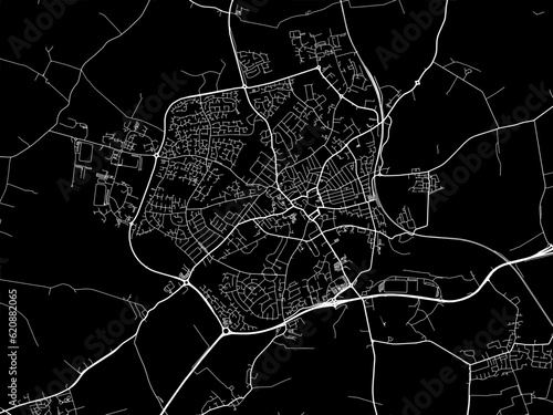Vector road map of the city of Wellingborough in the United Kingdom on a black background.