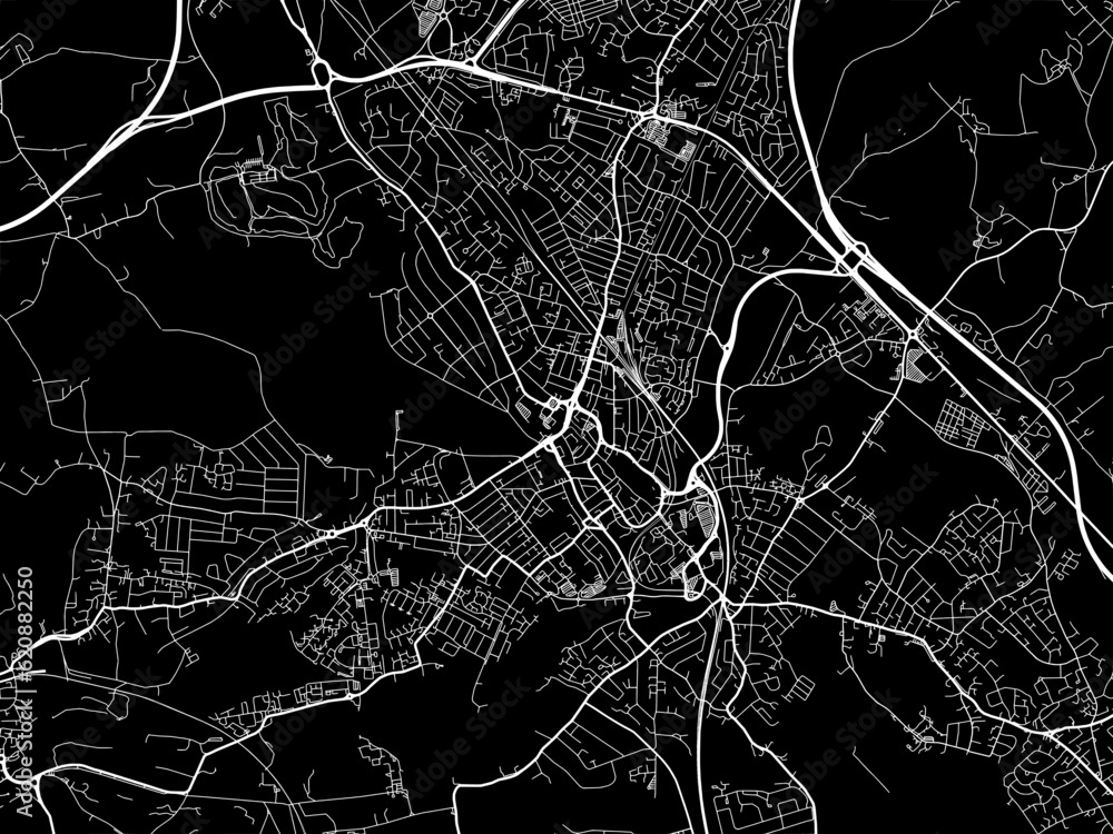 Vector road map of the city of  Watford in the United Kingdom on a black background.