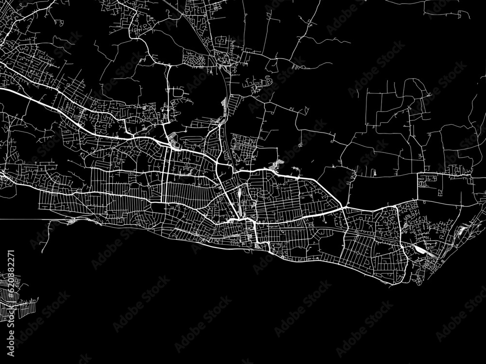 Vector road map of the city of  Southend-on-Sea in the United Kingdom on a black background.