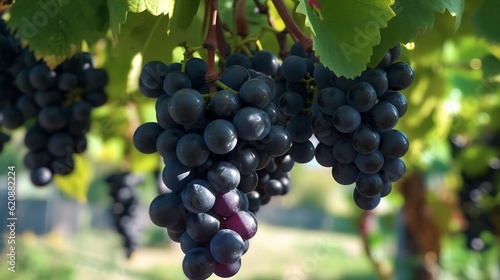 Black Grapes Hanging on a Vine