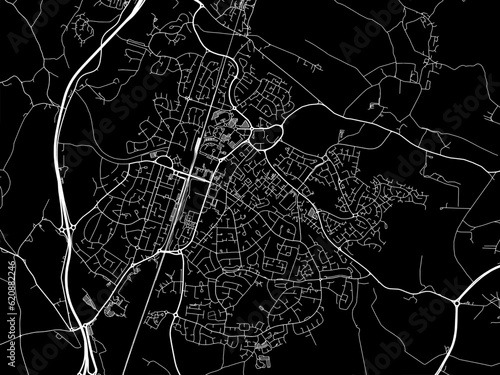 Vector road map of the city of  Welwyn Garden City in the United Kingdom on a black background.