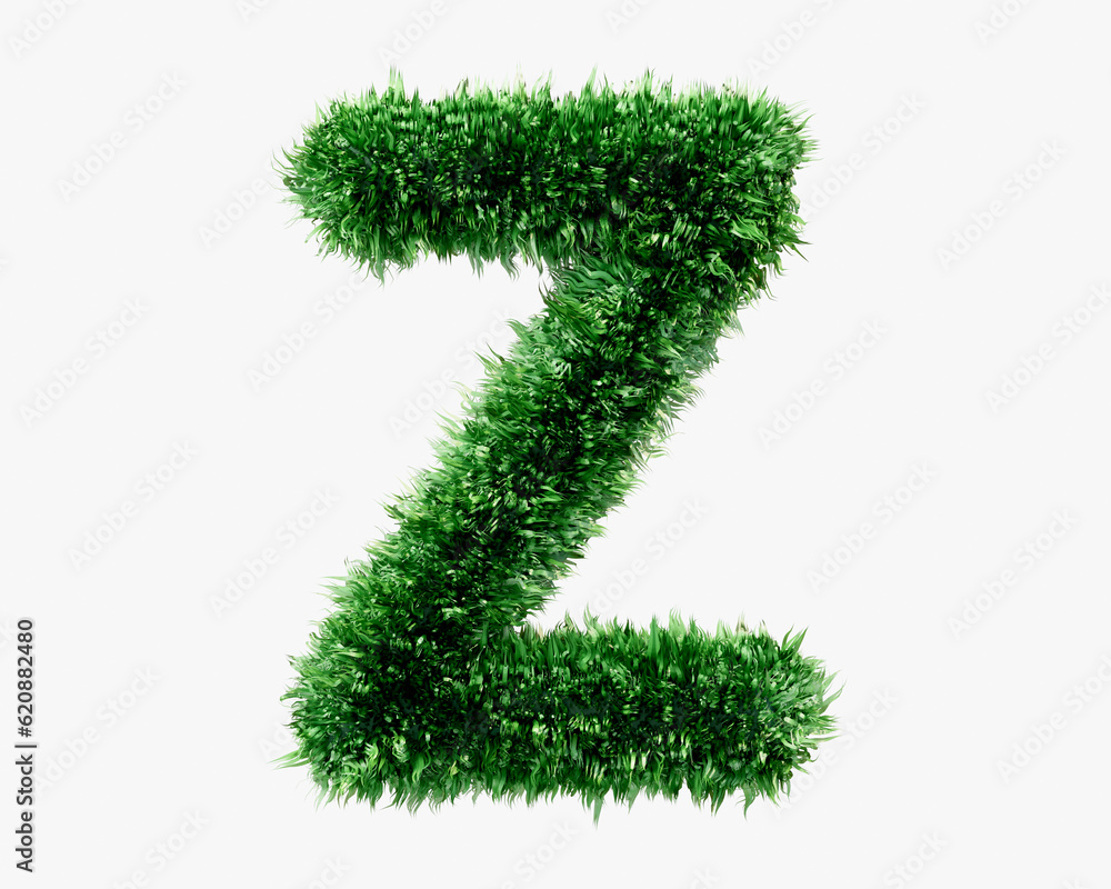 Letters made of green lawn grass. 3d illustration of green plant alphabet isolated on white background Letters made of green lawn grass. 3d illustration of green plant alphabet isolated on white background